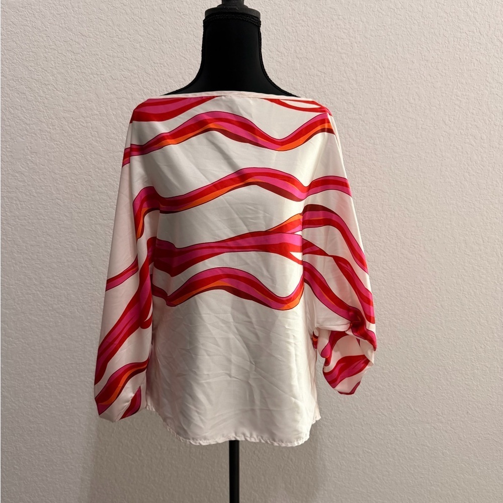 Women’s Satin Pink , Orange & Red Striped Top – Feminine Chic / Modern Statement